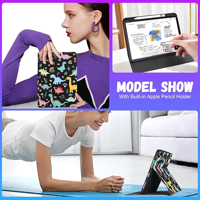 Uppuppy for iPad Pro 13 Inch Case 2024 - Women Girls Cute Folio Smart Cover with Pencil Holder Cartoon Kids Boys Pretty Design Unique for iPad Pro M4 13 Inch Cases A2925 A2926 A3007