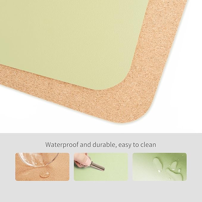 RENMTURE Dual-Sided Mouse Pad, Natural Cork & PU Leather Large Desk Pad for Office and Home Work, Desk Protector Non-Slip, Waterproof, Easy Clean (Light Green, 23.6" x 13.7")
