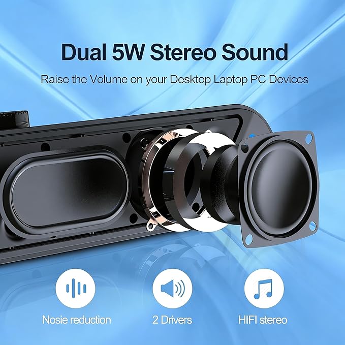 LENRUE Computer Speakers for Desktop,PC Speakers with Basic Stereo Sound & Colorful Lights, Single USB for Both Power and Audio,Desktop Laptop Sound Bar Speakers for Gaming,Movies,Music