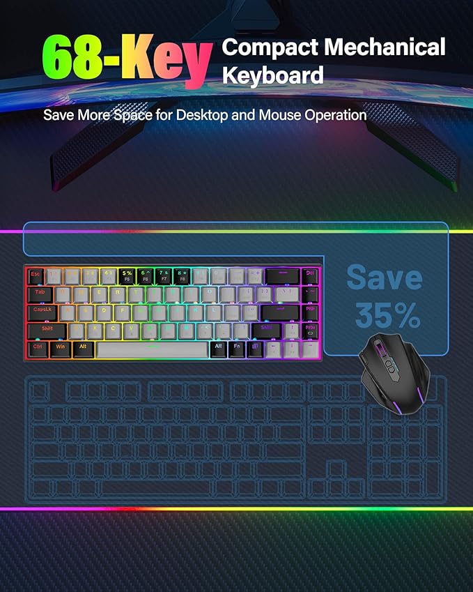 XUANGUI Full RGB Backlit Mechanical Keyboard Wired Metal Computer Key Board, 65% Cute PC Gaming Keyboards Hot Swappable Rainbow Colorful Light Up Leyboard for Typist and Gamer, Work with Mac PS5 Xbox