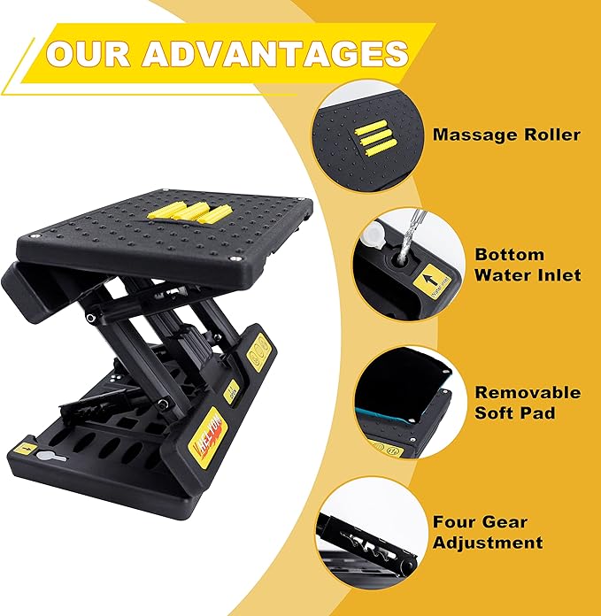 Foot Rest for Under Desk at Work,4-Section Height Adjustable,with Massage Roller and Thick Cushion,Ergonomic Foot Rest,for Car,Office,Computer,Gaming,Adjustable Metal Frame,All-Season Use
