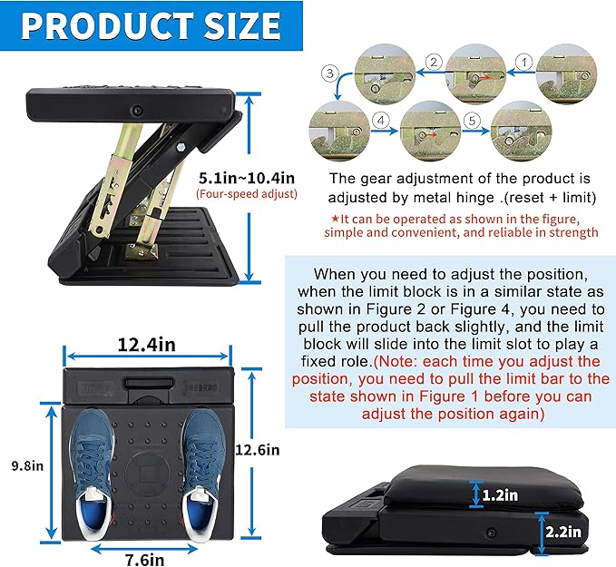 Adjustable Foot Rest for Under Desk at Work with 4 Height Levels, Under-Desk Footrest with Massage Surface, Foot Stool Under Desk for Office, Home, Maximum Load 120 Pounds (Black)