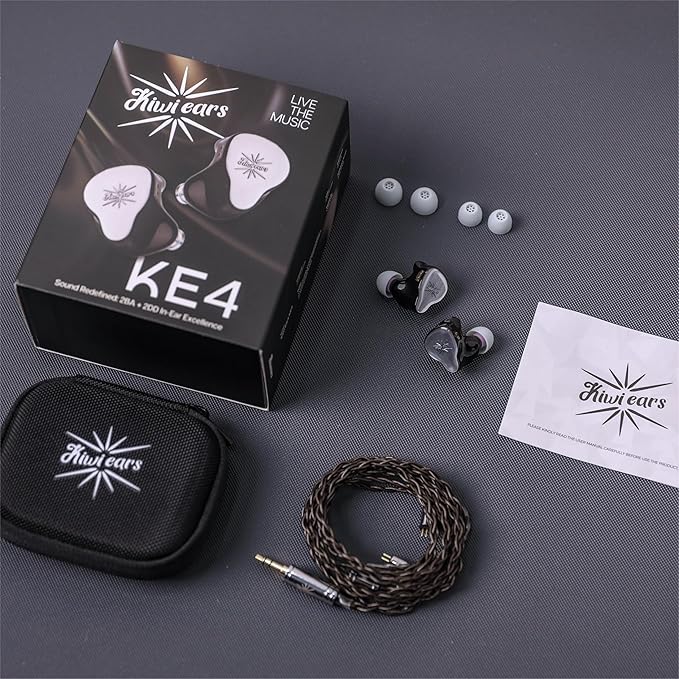 Linsoul Kiwi Ears KE4 in Ear Monitor, 2DD+2BA Hybrid Earphone, Gaming Earbuds, HiFi Wired IEM, with Detachable IEM Cable for Musician Audiophile (Silver)