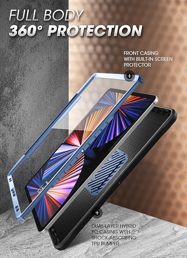 SUPCASE for iPad Pro 12.9 Inch 4th generation 2020 Case with Built-in Screen Protector & Stand(Unicorn Beetle Pro), [Military-Grade Protection] [Apple Pencil Holder] Full-Body Rugged Cover, Blue