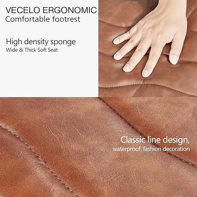 VECELO Under Desk Footrest, PU Ergonomic Foot Rest with Comfort Padding, Height Adjustable for Relieving Leg Pain, Stiffness, and etc, Brown