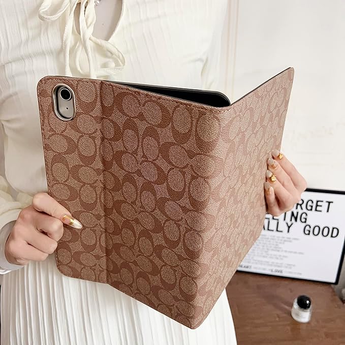 Brown Designer PU Leather Case for iPad 11th Generation 11-inch (2025, A16) & iPad 10th Generation 10.9-inch (2022), Soft TPU Back Cover with Pencil Holder, Multi-Angle Stand, Auto Sleep/Wake Function