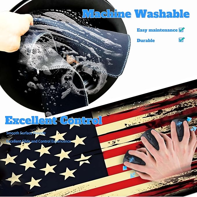 Retro Flag Mouse Pad XL with Stitched Edges 31.5 x 11.8, Extended Desk Pad Desk Mat for Desktop Decor and Accessories Workplace Home XXL Mouse Pad for Gaming Office Big Mousepad
