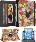 Kidcube for iPad Air 11 Inch Case M3/M2, Air 5th/4th Generation Cases 10.9'', Pro 11'' 2020 - Women Girls Aesthetic Cute Rotating Stand Folio Cover with Pencil Holder & Card Slot Kawaii Cat Flower