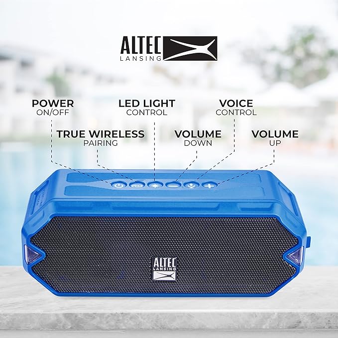 Altec Lansing - HydraJolt Wireless Bluetooth Speaker, Waterproof Portable Speakers with Built in Phone Charger and Lights, Everything Proof Outdoor, Shockproof, Snowproof, 16 Hours Playtime