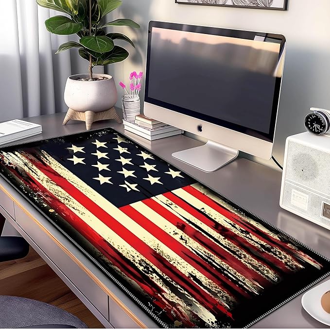 Retro Flag Mouse Pad XL with Stitched Edges 31.5 x 11.8, Extended Desk Pad Desk Mat for Desktop Decor and Accessories Workplace Home XXL Mouse Pad for Gaming Office Big Mousepad
