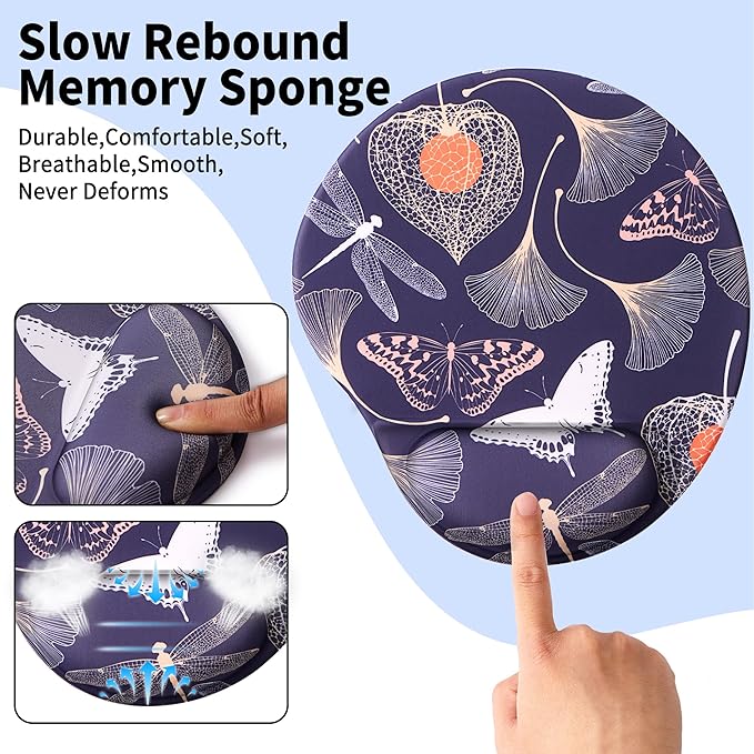 Ergonomic Mouse Pads with Wrist Support,Cute Mouse Pad with Wrist Rest,Comfortable Mouse Pad for Home Office Gaming Working Computers Laptop,Pain Relief with Non-Slip PU Base (Golden Leaf)