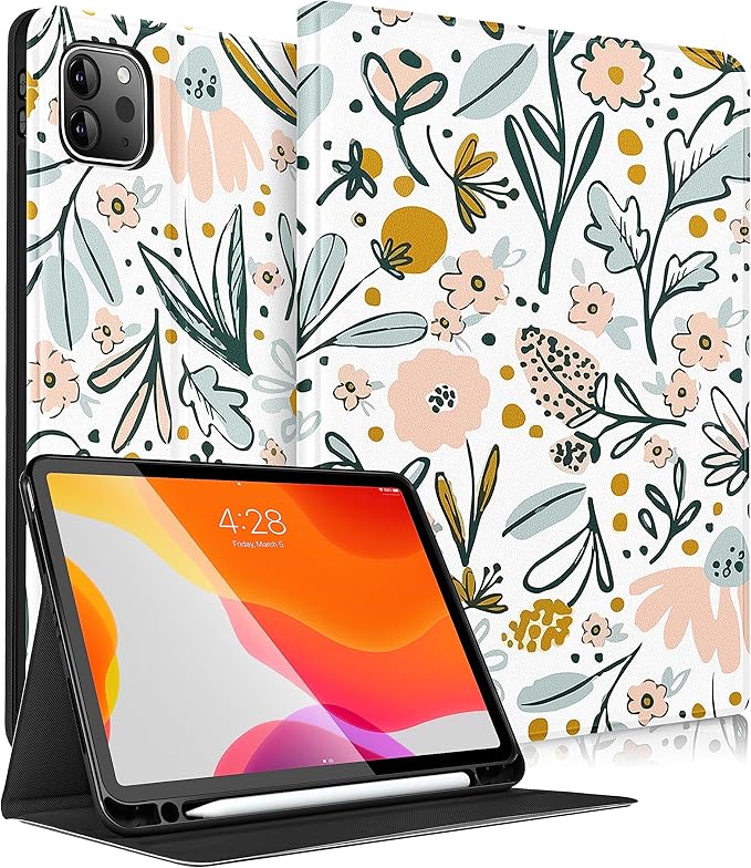 Uppuppy for iPad Air 13 Inch M2/M3, Pro 12.9 Case - Cute Women Girls Girly Aesthetic Floral Pencil Holder Folio Cover for Apple Air 13" 2024/2025, Pro 6th/5th/4th/3rd Generation Case