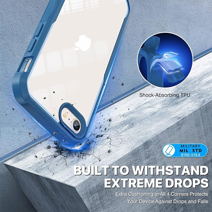 CENHUFO Privacy Case for iPhone SE 2022 3rd / iPhone SE 2020 2nd / iPhone 8/7, Full Body Phone Cover with Built-in 9H Tempered Glass Privacy Screen Protector, Anti Peep Shockproof Bumper - Blue