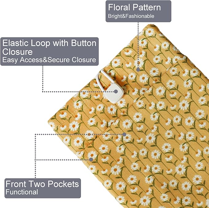 Padded eReader Sleeve Tablet Bag Pouch for Paperwhite, Colorsoft,Signature Edition, Voyage,Scribe/Kobo eReader,Floral Book Protector for Paperbacks and Small Hardcovers(Yellow, Medium)