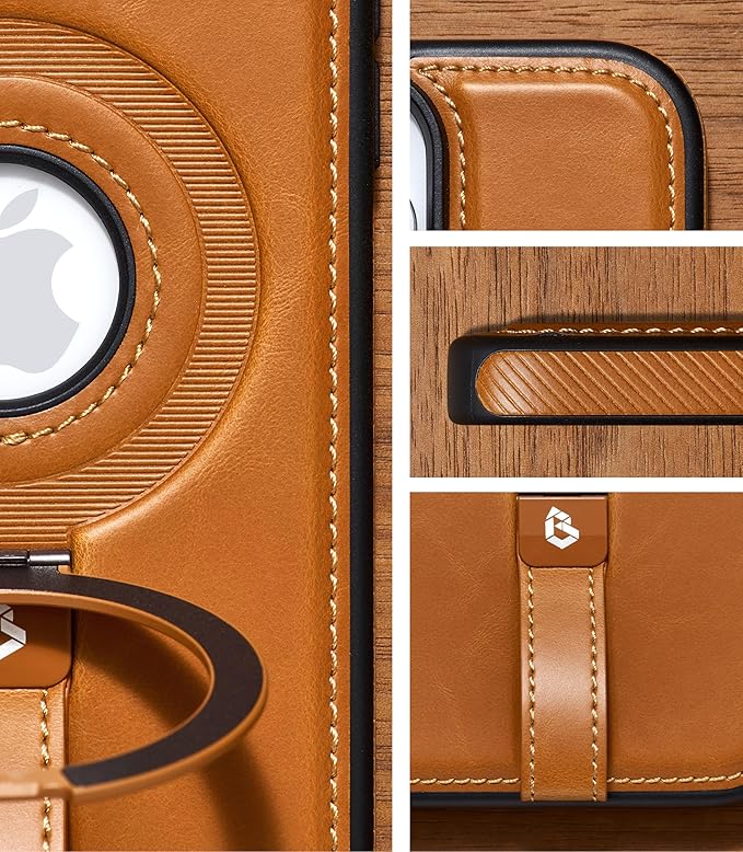 Butaiga for iPhone 14 Pro Leather Case with Stand, Anti-Slip Grip Ring, Fits for MagSafe (Brown, iPhone 14 Pro)