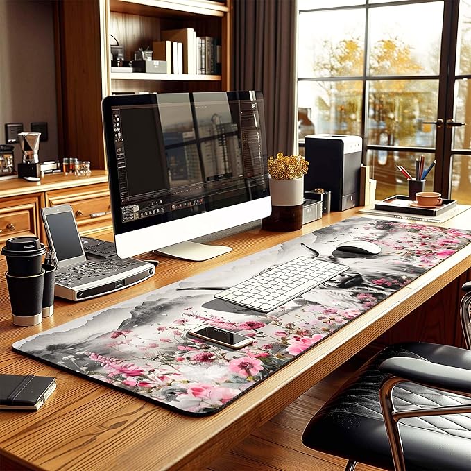 Highland Cow Mouse Pad, Extended Large Desk Pad with Stitched Edges 31.5 x 11.8 Mousepad Desk Mat for Desktop Decor and Accessories Workplace Home XXL Desk Pad for Gaming Office Big Mousepad