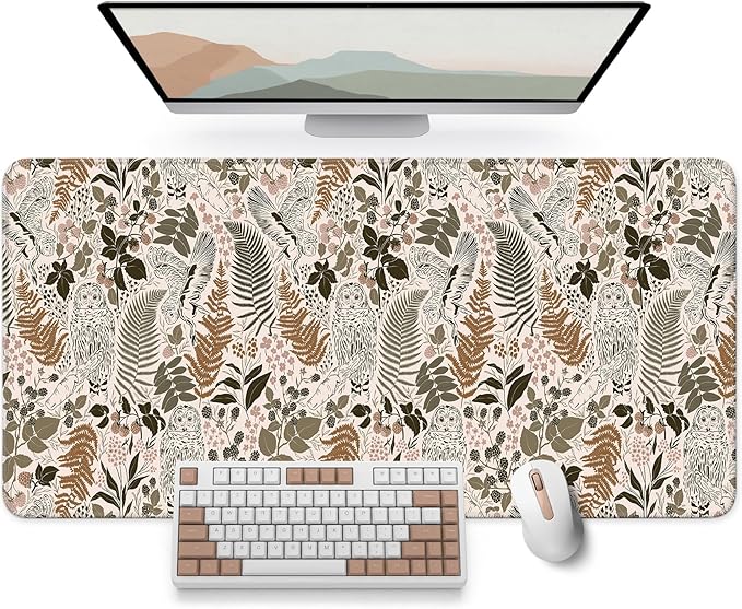Large Mouse Pad for Desktop, Cute Desk Mat Pad Protector for Work & Gaming, Aesthetic Pretty Anti-Slip Laptop Blotter Cover for Office School Home Supplies, Magical Forest, 35.4" x 15.7"