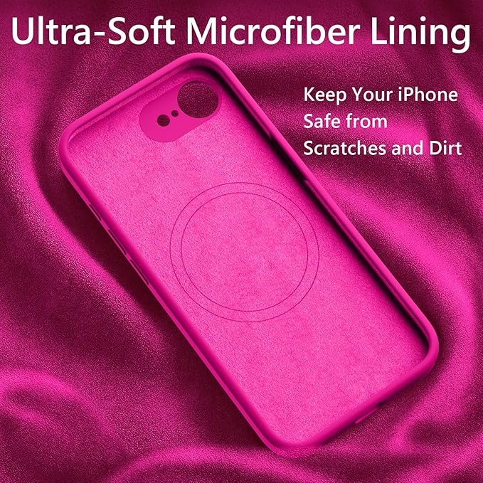 FireNova Magnetic for iPhone 17e Case/iPhone 16e Case, Compatible with MagSafe, [Silicone Camera Protection] Microfiber Lining Phone Case, 6.1", Hot Pink