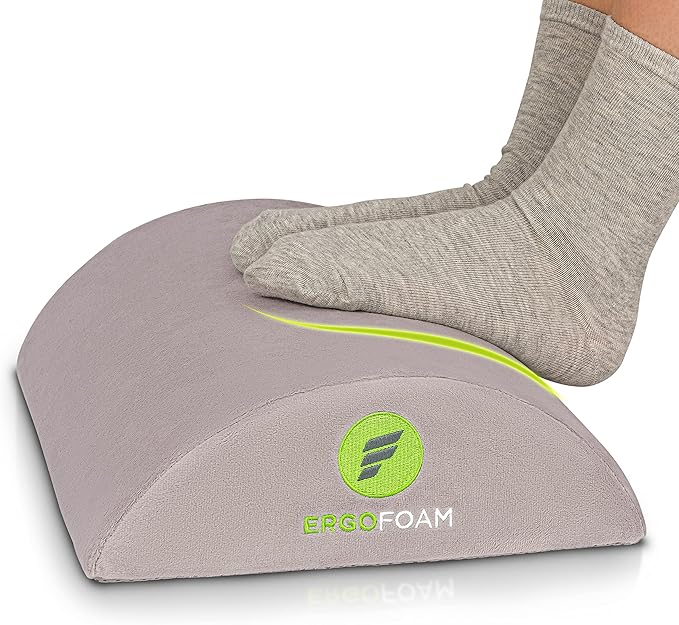 ErgoFoam Ergonomic Under Desk Foot Rest - Premium Velvet Soft Foam Footrest - Most Comfortable for Lumbar, Back, Knee Pain - Rocker (Grey)