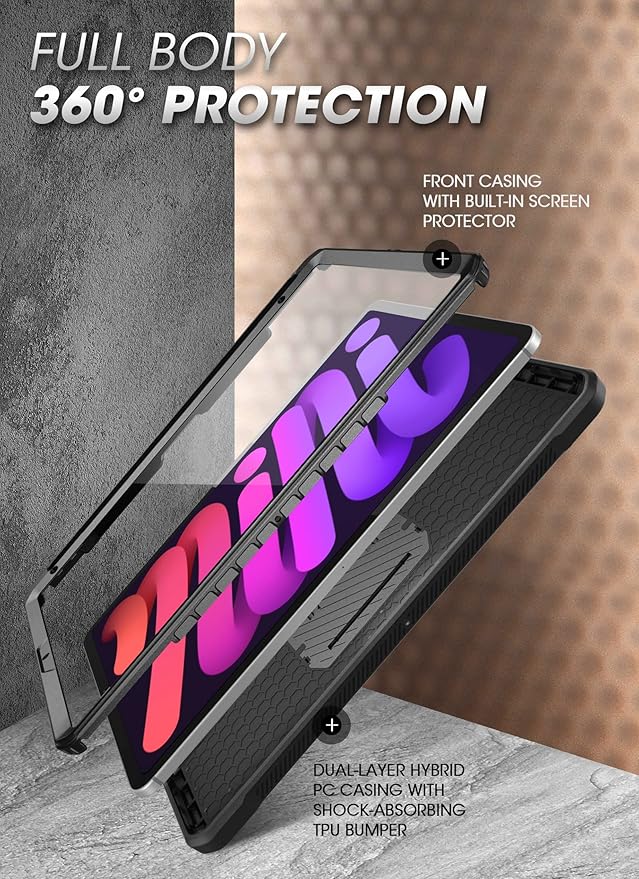 SUPCASE for iPad mini 7 Case A17 Pro 2024 (UB Pro), [Built-in Screen Protector & Pencil Holder & Stand] [Support Apple Pencil Charging] Protective Case for iPad mini 7th/6th Generation 8.3", Black