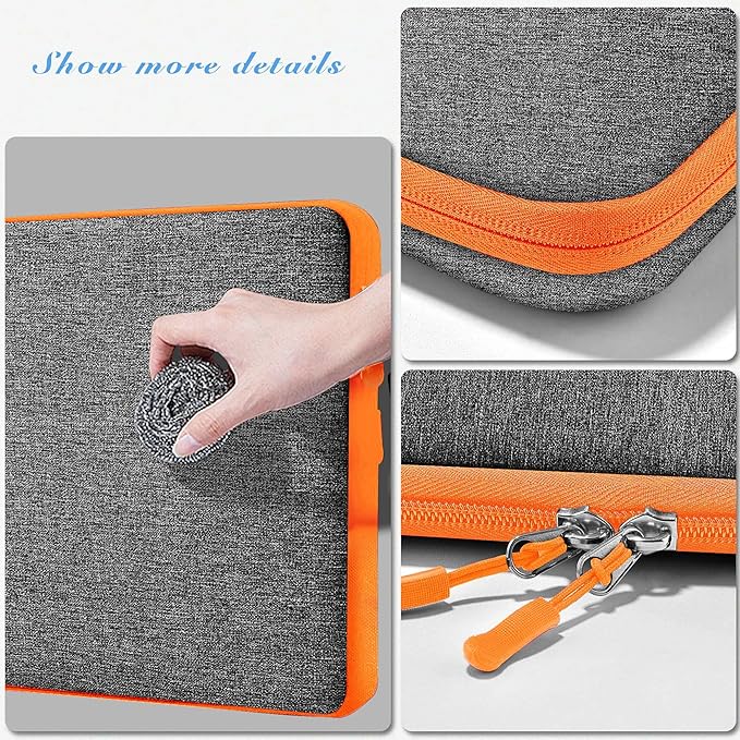Hseok Laptop Sleeve 15.6 16 inch Case Compatible with MacBook Neo 16, MacBook Pro 16" M5/M4/M3/M2/M1, MacBook Air Pro 15", XPS 16, Most 15" 15.6" 16" Notebooks,Gray&Orange