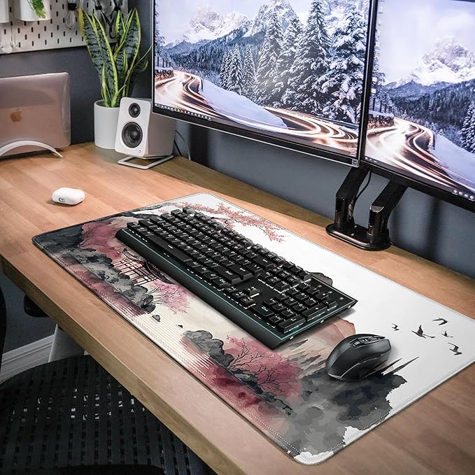 Japanese Cherry Blossom Large Gaming Mouse Pad,Mouse Pad Gaming for Desk 31.5 x 11.8 in Mouse Mat Desk Pad,Extended Keyboard Mousepad Desk Mat with Non-Slip Base and Stitched Edge for Gaming Office
