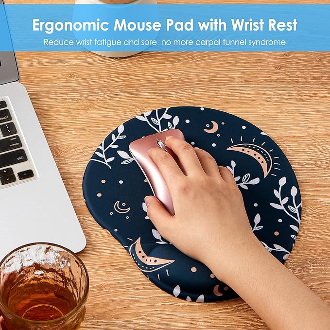 Ergonomic Mouse Pad with Wrist Support,Cute Mouse Pads with Wrist Rest,Comfortable Mouse Pad for Home Office Gaming Working Computers Laptop,Pain Relief with Non-Slip PU Base (White Leaf)