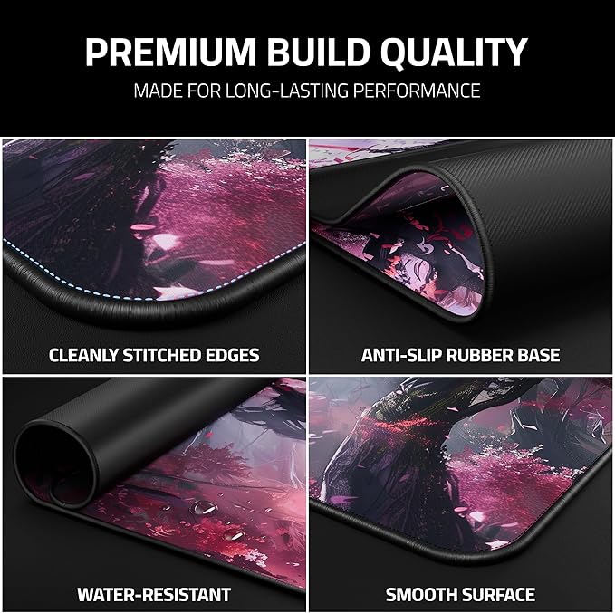 XXL Anime Gaming Mouse Pad 35.4 x 15.7 inch - Water-Resistant & Stitched Edges - Large XL Mousepad for Desk - Gamer Accessories Big Full Deskpad Mat Game Mousepads Deskmat