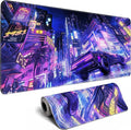 Extended Large Mouse Pad, XL Gaming Mousepad 31.5 x 11.8 Inch,Full Desk Keyboard Mat with Stitched Edges Big Computer Keyboard Desk Pad for Gaming Office, Futuristic Neon City
