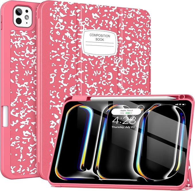 Soke Case for New iPad Pro 11 Inch (M5/M4) 5th Generation 2024-2025 with Pencil Holder - [Shockproof + Apple Pencil Charging + Auto Wake/Sleep], Soft TPU Back Cover for iPad Pro 11", Book Watermelon