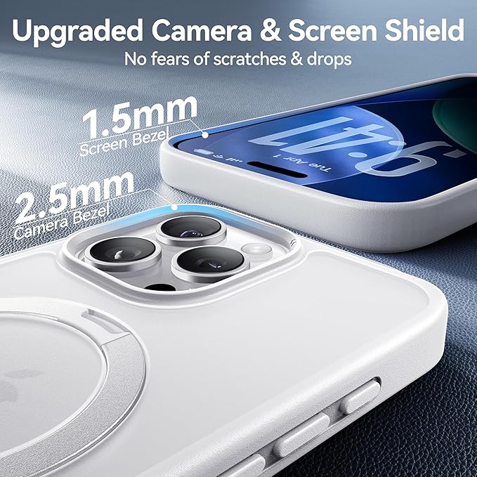 CASEKOO Ultra-Magnetic Stand for iPhone 16 Pro Case [Military Drop Protection] [Compatible with MagSafe] Shockproof Translucent Matte Slim Ring Holder Case for iPhone 16 Pro 6.3", Dove White