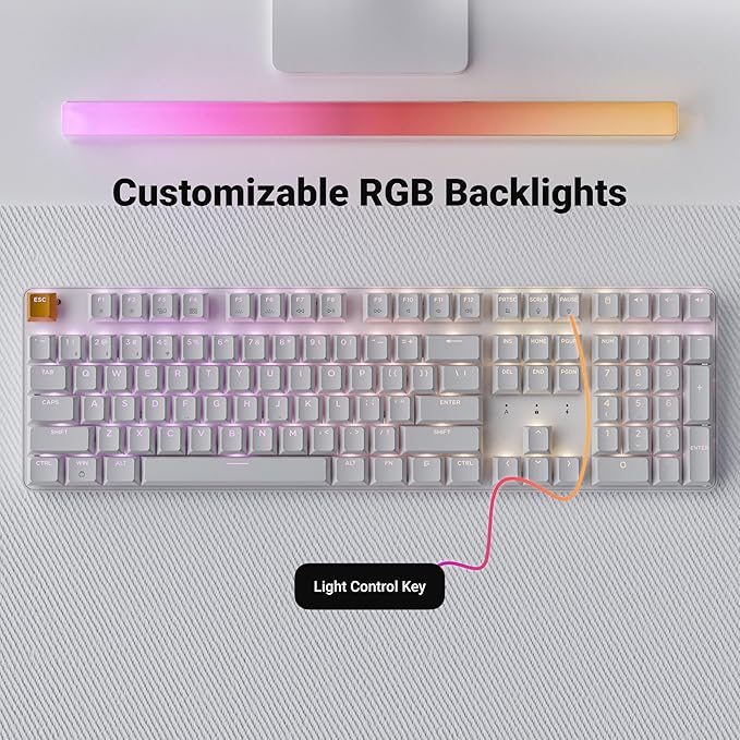 Keychron KJ5 Wireless Custom Mechanical Keyboard, 2.4 GHz Bluetooth QMK Full-Size Layout RGB, Hot-swappable Brown Switch Compatible with Mac Windows Linux, for Gaming Office - White