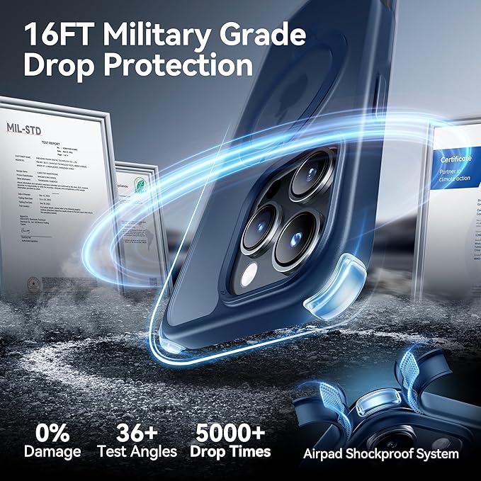 CASEKOO Ultra-Magnetic Stand for iPhone 16 Pro Max Case [Military Drop Protection] [Compatible with MagSafe] Shockproof Translucent Matte Slim Ring Holder Case for iPhone 16 ProMax 6.9", Blue