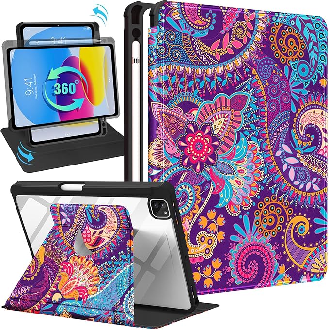 Uppuppy for iPad Pro 12.9 Case Folio Cover with Pencil Holder Women Cute Girls Girly Aesthetic Pretty Kawaii Unique Colorful Rotating Stand for Apple iPad Pro 12.9 Inch Cases 2022/2021/2020/2018