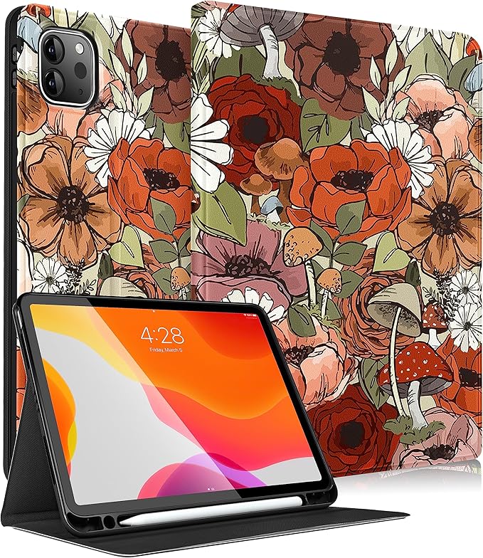 Uppuppy for iPad Air 13 Inch M2/M3, Pro 12.9 Case - Cute Women Girl Girly Aesthetic Mushroom Pencil Holder Folio Cover for Apple Air 13" 2024/2025, Pro 6th/5th/4th/3rd Generation Case