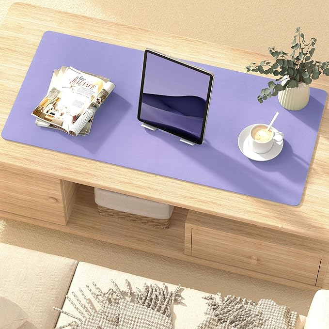 Mouse Pad Desk Protector Mat, Large PU Leather Office Desk Mat, Non-Slip Desk Pad for Keyboard and Mouse, Waterproof Desk Blotter Pad for Writing, Smooth Laptop Desk Pads, Taro Purple (17’’X36’’)