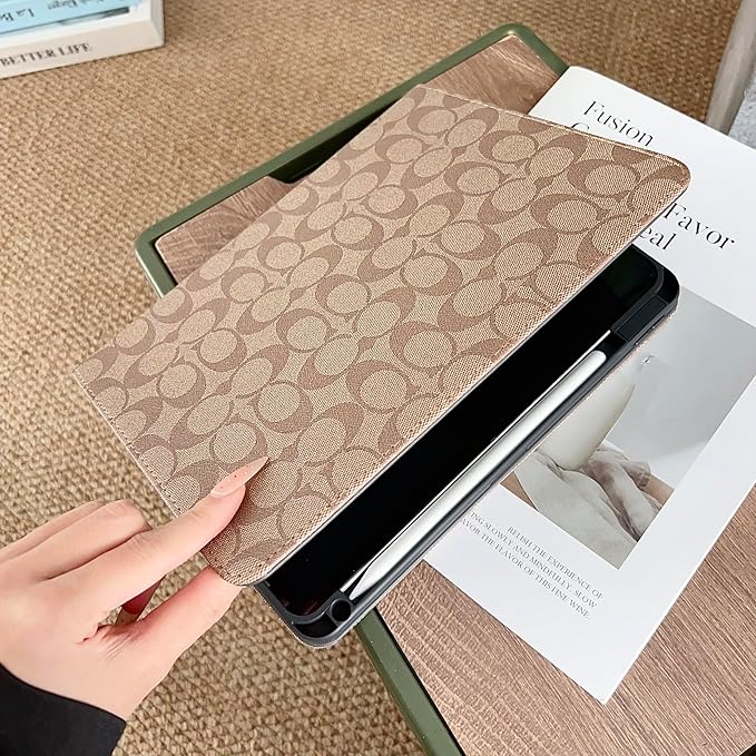 Brown Designer PU Leather Case for iPad Pro 11-Inch, 2022/2021/2020/2018 Model,Compatible with 1st/2nd/3rd/4th Gen Pro 11 Soft TPU Back Cover with Pencil Holder, Multi-Angle Stand, Auto Sleep/Wake