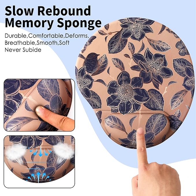 Ergonomic Mouse Pad with Wrist Support,Cute Mouse Pads with Wrist Rest,Comfortable Mouse Pad for Home Office Gaming Working Computers Laptop,Pain Relief with Non-Slip PU Base (Gold Stamping)