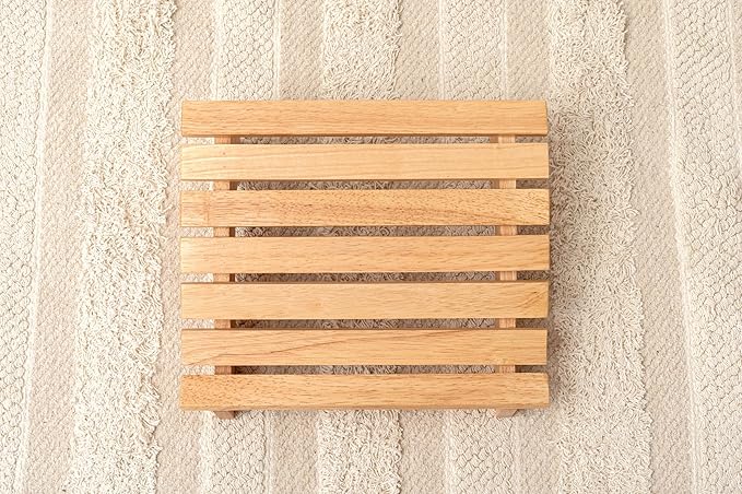 PaletteLife Wooden Footrest, D11.42 xW13.78 xH4.93 (29x35x12.5cm), 1x1 ft, Small, Natural Ashwood, Ergonomic Design
