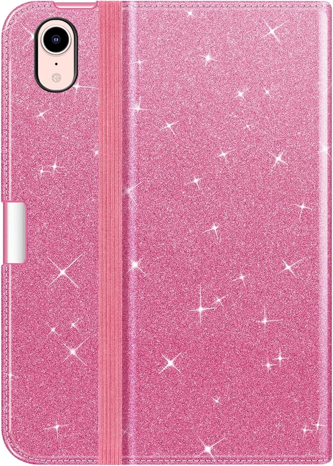 Fintie Folio Case for iPad Mini 7 (A17 Pro, 7th Generation) 2024 / iPad Mini 6 (6th Gen) 8.3 Inch, Multi-Angle Smart Stand Cover with Pencil Holder & Pocket, Auto Sleep/Wake, Glittering Pink