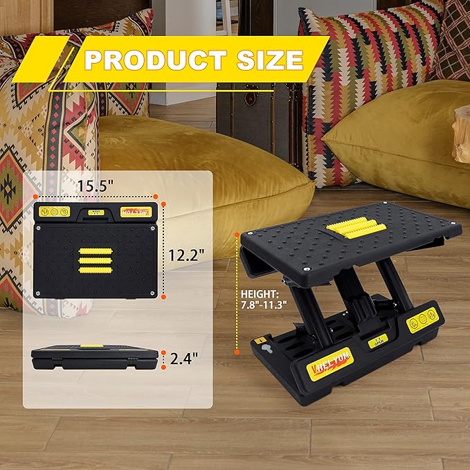 Foot Rest for Under Desk at Work,4-Section Height Adjustable,with Massage Roller and Thick Cushion,Ergonomic Foot Rest,for Car,Office,Computer,Gaming,Adjustable Metal Frame,All-Season Use