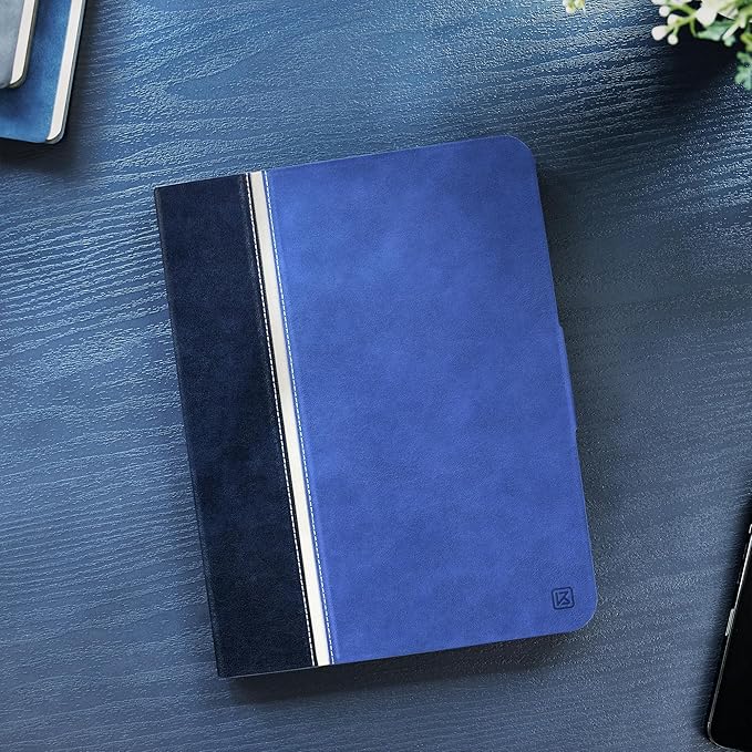 KingBlanc Case for iPad mini 7 (A17 Pro), iPad mini 7th/6th Generation (2024/2021) Vintage Vegan Leather Cover with Pencil Holder, Auto Sleep/Wake, Stand with Viewing & Drawing Angles, Blue