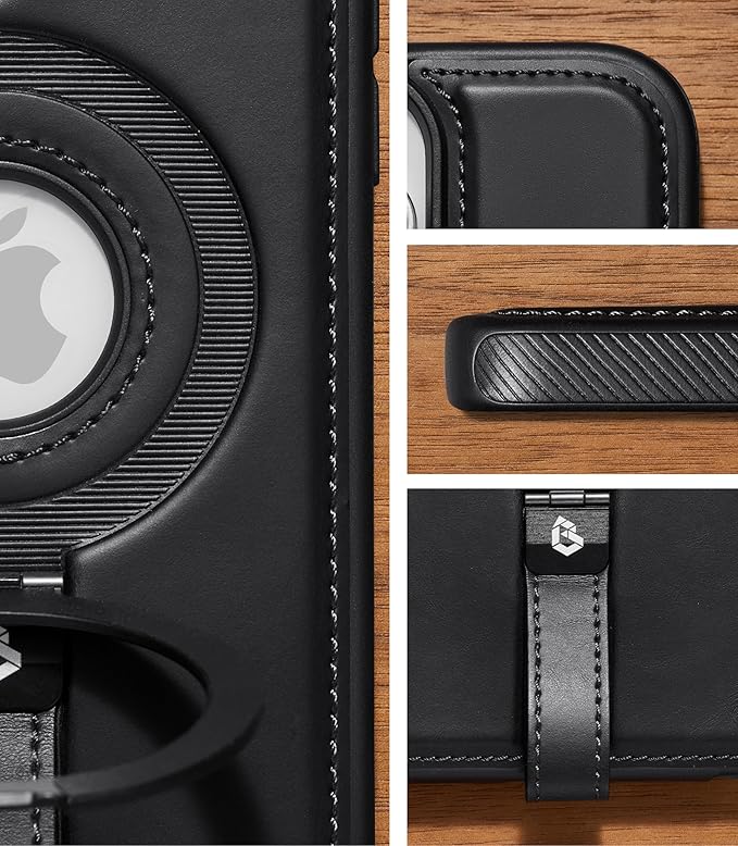 Butaiga for iPhone 12 Pro Max Leather Case with Stand, Anti-Slip Grip Ring, Fits for MagSafe (Black, iPhone 12 Pro Max)