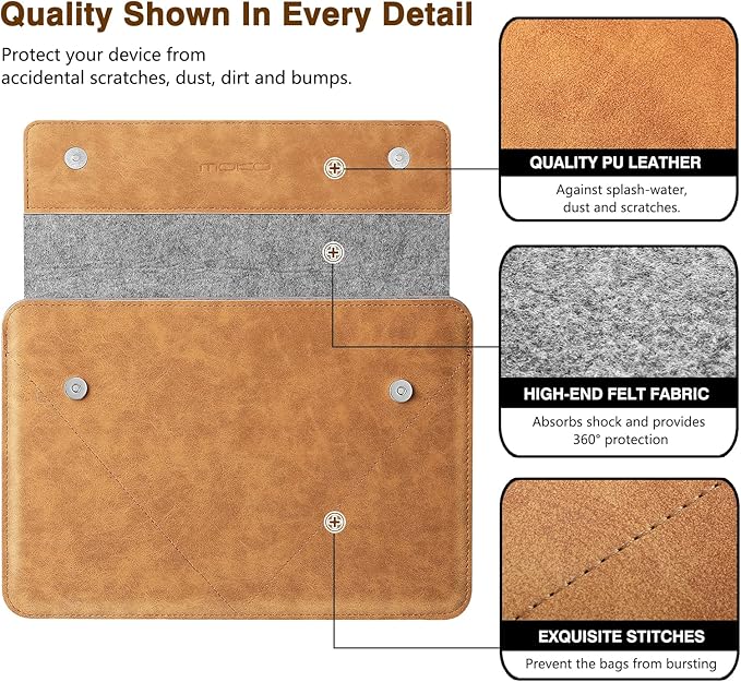 MoKo 9-11 Inch Felt Leather Tablet Sleeve Bag Carrying Case Fits New 11-inch iPad Air M2, New 11-inch iPad Pro M4 2024, iPad Air 5/4 10.9, iPad 9/8th Gen 10.2, iPad 10th Gen 10.9, Gray & Brown