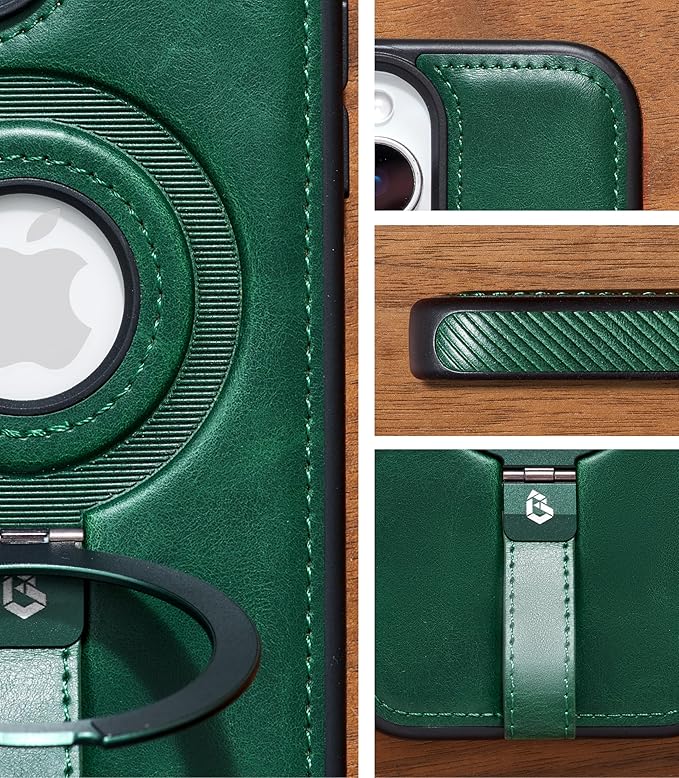 Butaiga for iPhone 16 Pro Max Leather Case with Stand, Anti-Slip Grip Ring, Fits for MagSafe (Green, iPhone 16 Pro Max)