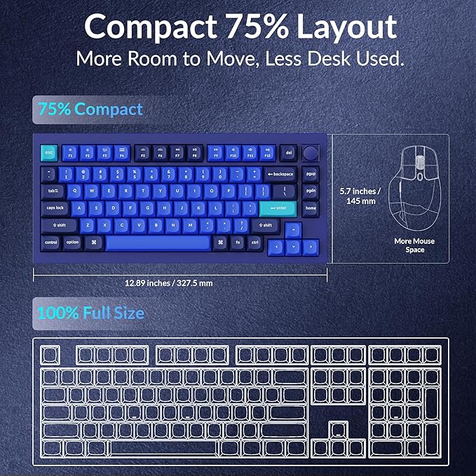 Keychron Q1 RGB Wired Custom Mechanical Keyboard, 75% Layout QMK/VIA Programmable Macro with Hot-swappable Gateron G Pro Blue Switch Double Gasket Compatible with Mac Windows Linux (Blue) -Version 2