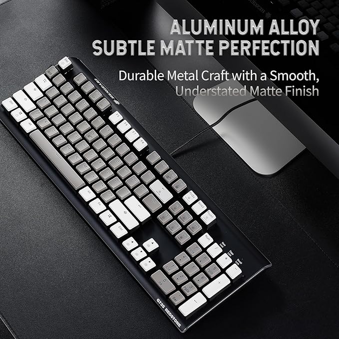 Hexgears GK735 Wired Full Size Mechanical Keyboard, Aluminum Housing Built for Gamers w/Kailh Box White Switch, White Backlit + Surrounded by RGB Light Strip, 104 Keys Gaming Keyboard for PC/Mac
