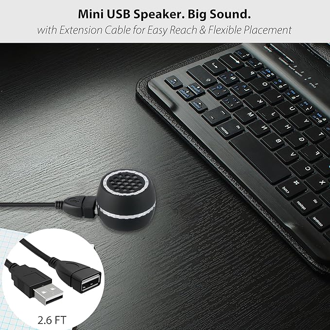Dual Modes Mini Portable USB Speaker for Computer & Small Bluetooth Speaker for Tablets Smartphone, USB-A Plug-N-Play & Wireless Connection, with 2.6FT Extension Cord, Loud & Crystal Clear Sound