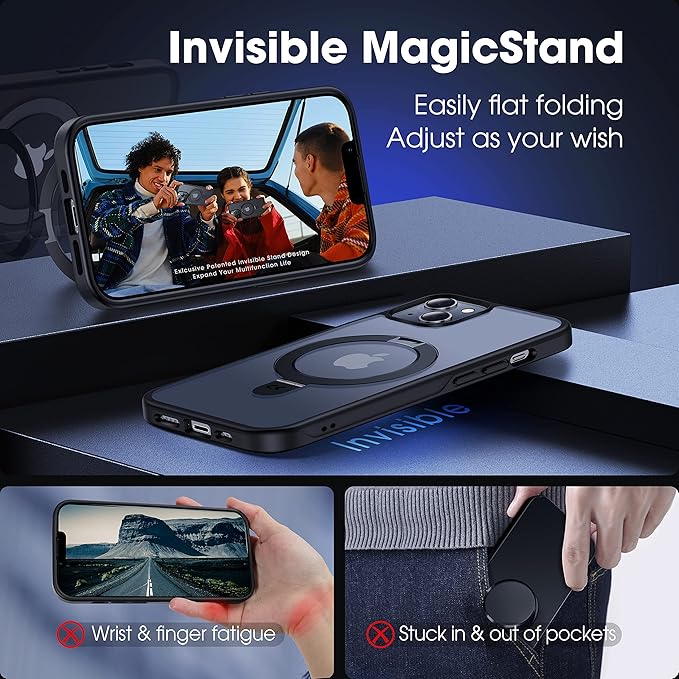 CASEKOO Designed for iPhone 13 Pro Max Case with Magnetic Invisible Stand [Military Drop Protection] [Compatible with MagSafe] Shockproof Translucent Matte Slim Promax Phone Cover 6.7", Black