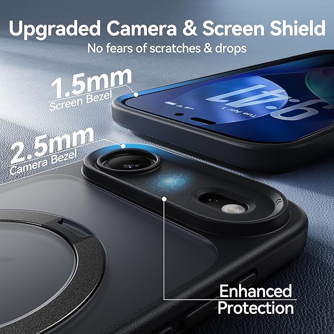 CASEKOO Ultra-Magnetic Stand for iPhone Air Case [Military Drop Protection] [Compatible with MagSafe] Shockproof Translucent Matte Slim Ring Holder Case for iPhone 17 Air Phone Cover 6.5", Black